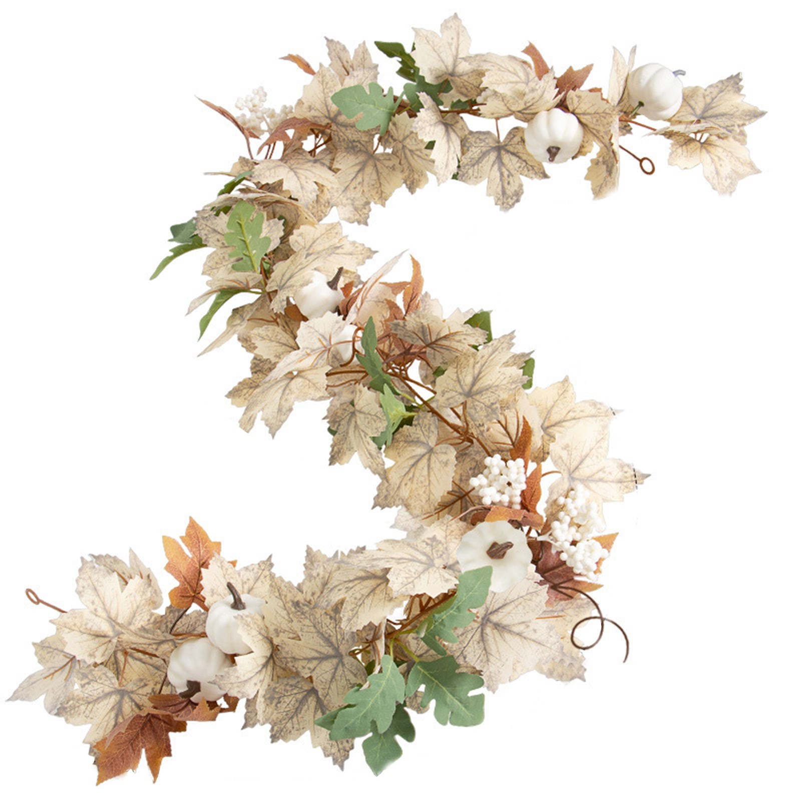 Avdjesfny 6 Ft Pre-Lit Fall Garland, Lighted Harvest Garland with White and Green Pumpkin for Thanksgiving Balconies Table Indoor